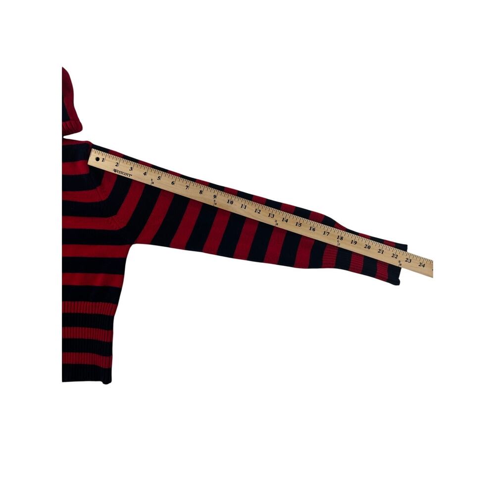 Urban Weekend Juniors Cropped Striped Knit Zip Up Jacket - Red Black - Large - Picture 4 of 5